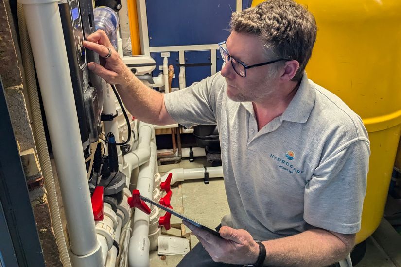 james assessing a swimming pool plant room